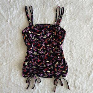 Y2K Butterfly Print Ruched Tank Top Large